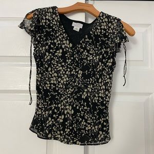 Ann Taylor Silk Floral Butterfly Sleeve Top Blouse